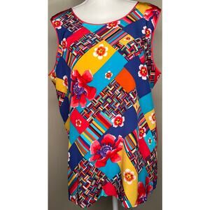 KOOS of course tank top sleeveless multicolor 100% silk floral geometric L NWT